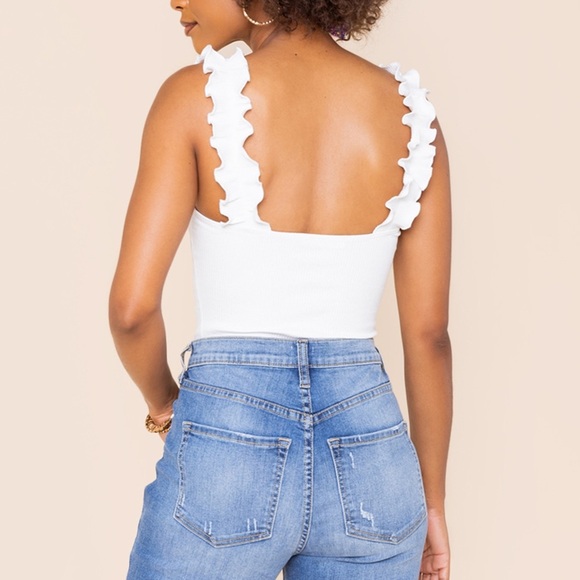 Francesca’s Blue Rain ruffle body suit Size Large - Picture 2 of 7